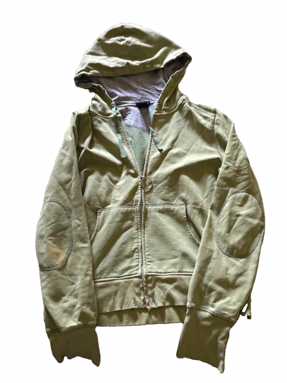 Vintage Y2K GAP Light Olive Green Zip-Up Hoodie with Elbow Pads